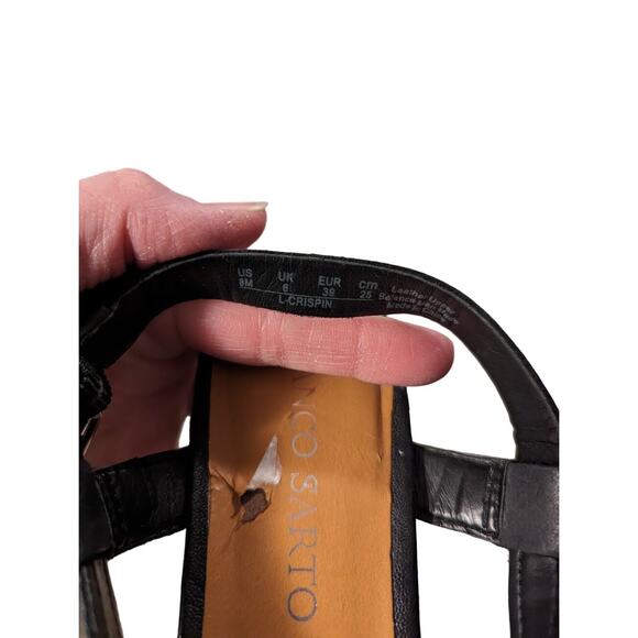 Franco Sarto Women's‎ Crispin Sandal Size 8 Wedge Heel Espadrille Black Leather - Picture 7 of 7